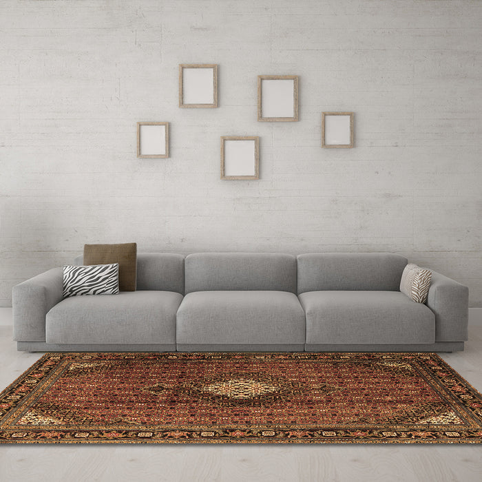 Machine Washable Persian Brown Traditional Rug in a Living Room,, wshtr2151brn