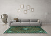 Machine Washable Persian Turquoise Traditional Area Rugs in a Living Room,, wshtr2151turq