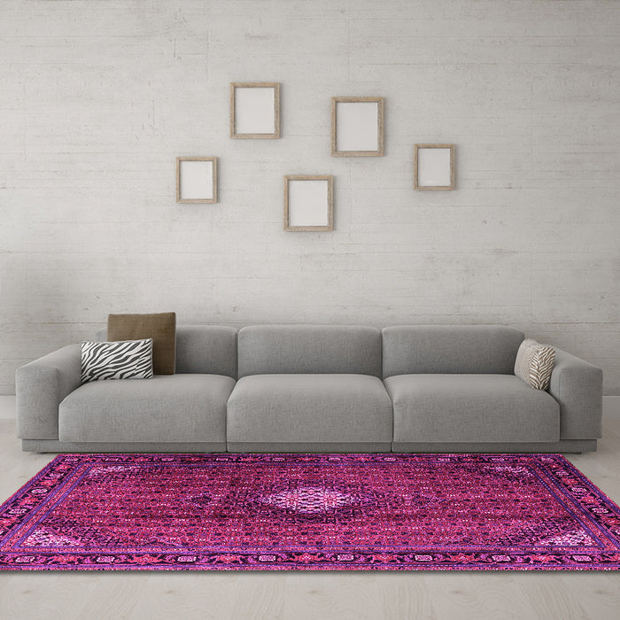 Machine Washable Persian Pink Traditional Rug in a Living Room, wshtr2151pnk