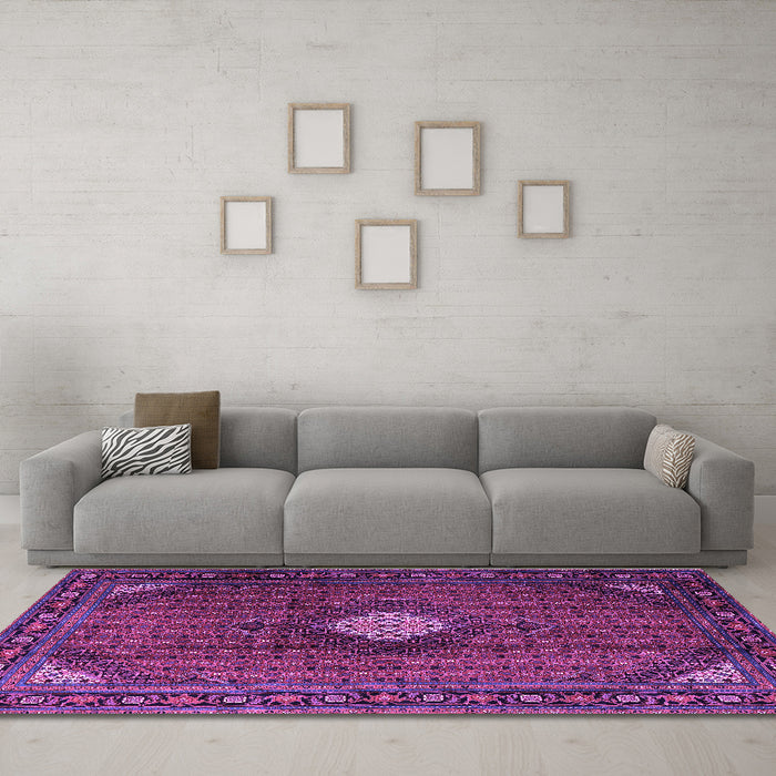 Machine Washable Persian Purple Traditional Area Rugs in a Living Room, wshtr2151pur