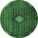 Round Machine Washable Persian Emerald Green Traditional Area Rugs, wshtr2151emgrn