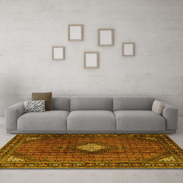 Machine Washable Persian Yellow Traditional Rug in a Living Room, wshtr2151yw