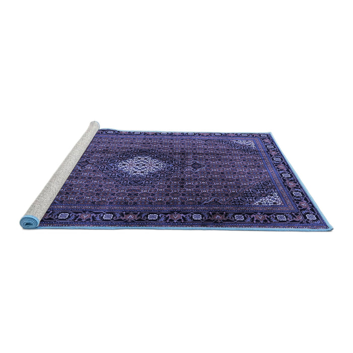 Sideview of Machine Washable Persian Blue Traditional Rug, wshtr2151blu