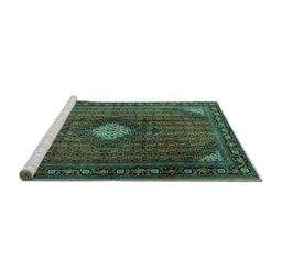 Sideview of Machine Washable Persian Turquoise Traditional Area Rugs, wshtr2151turq