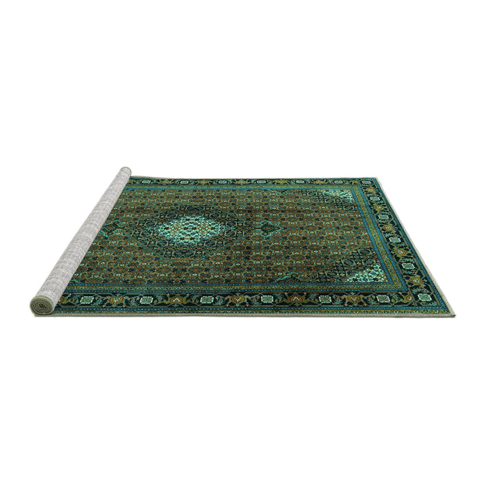 Sideview of Machine Washable Persian Turquoise Traditional Area Rugs, wshtr2151turq