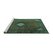 Sideview of Machine Washable Persian Turquoise Traditional Area Rugs, wshtr2151turq