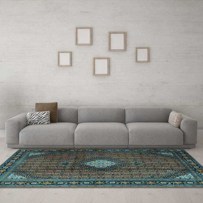 Machine Washable Persian Light Blue Traditional Rug in a Living Room, wshtr2151lblu