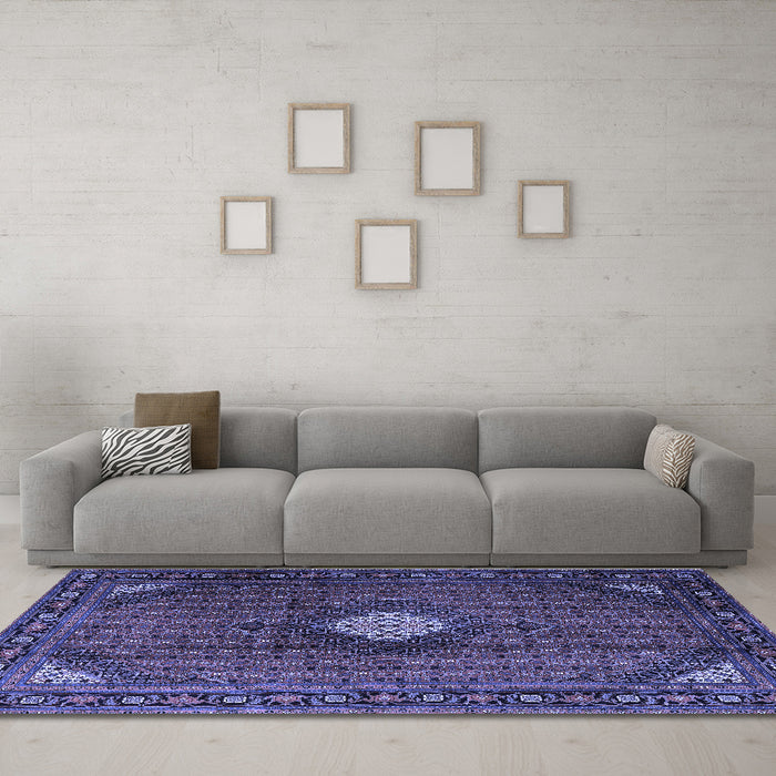Machine Washable Persian Blue Traditional Rug in a Living Room, wshtr2151blu