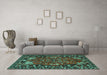 Machine Washable Persian Turquoise Traditional Area Rugs in a Living Room,, wshtr2152turq