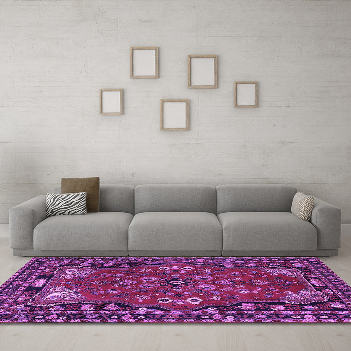 Machine Washable Persian Purple Traditional Area Rugs in a Living Room, wshtr2152pur