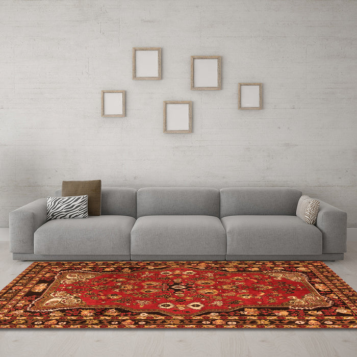 Machine Washable Persian Orange Traditional Area Rugs in a Living Room, wshtr2152org