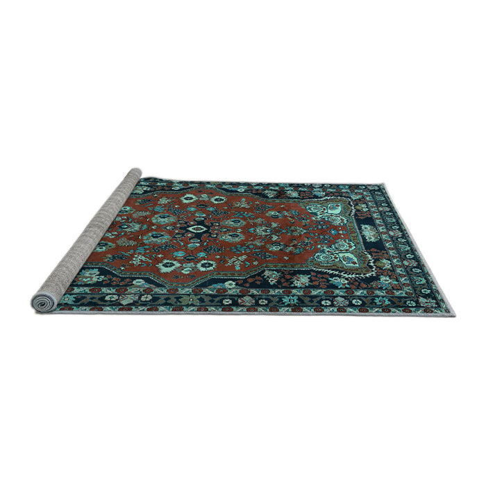 Sideview of Machine Washable Persian Light Blue Traditional Rug, wshtr2152lblu