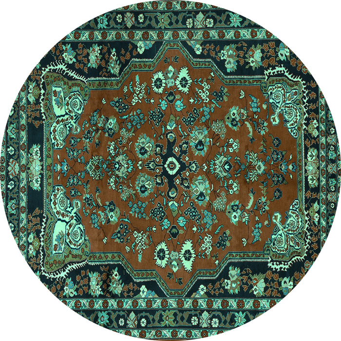 Round Machine Washable Persian Turquoise Traditional Area Rugs, wshtr2152turq