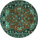 Round Machine Washable Persian Turquoise Traditional Area Rugs, wshtr2152turq