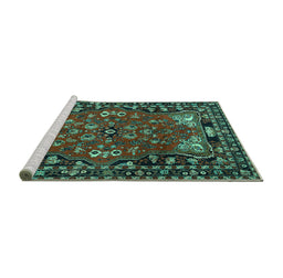 Sideview of Machine Washable Persian Turquoise Traditional Area Rugs, wshtr2152turq