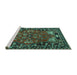 Sideview of Machine Washable Persian Turquoise Traditional Area Rugs, wshtr2152turq