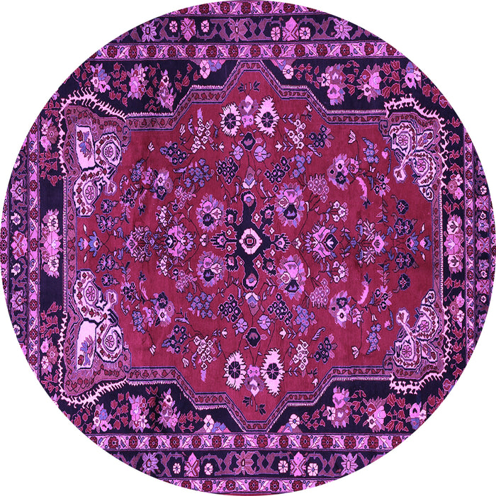 Round Machine Washable Persian Purple Traditional Area Rugs, wshtr2152pur