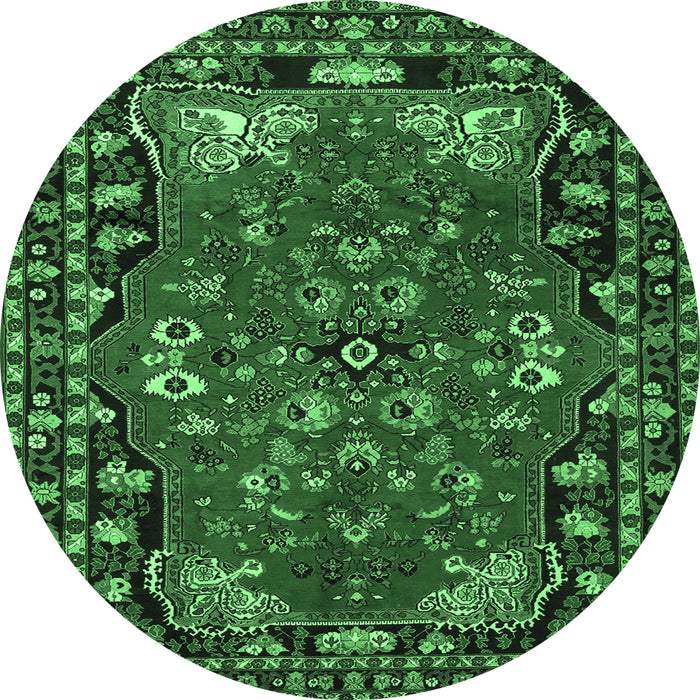 Round Machine Washable Persian Emerald Green Traditional Area Rugs, wshtr2152emgrn