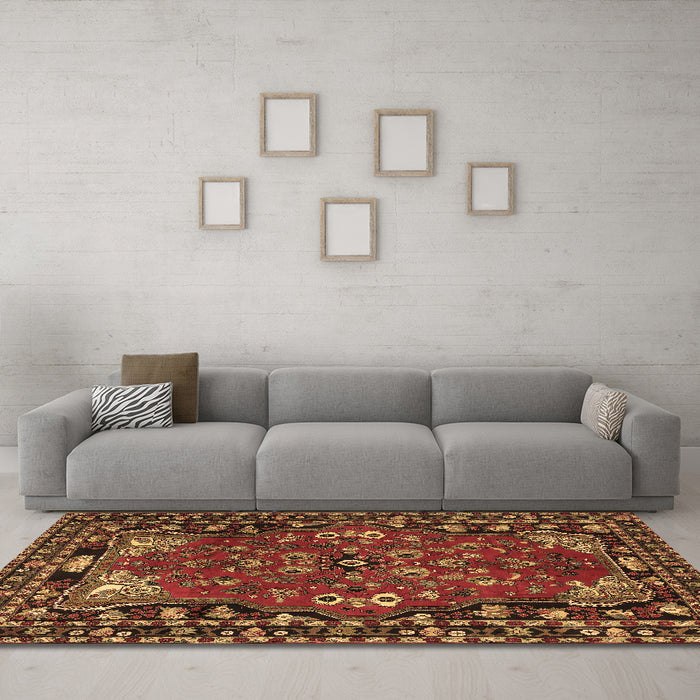Machine Washable Persian Brown Traditional Rug in a Living Room,, wshtr2152brn