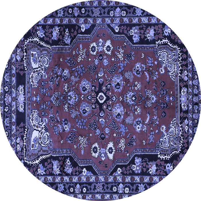 Round Machine Washable Persian Blue Traditional Rug, wshtr2152blu
