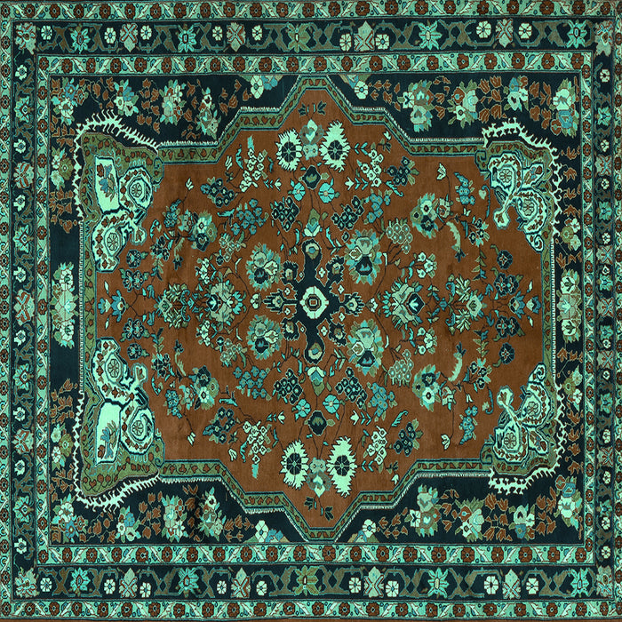 Square Machine Washable Persian Turquoise Traditional Area Rugs, wshtr2152turq
