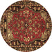 Round Machine Washable Persian Brown Traditional Rug, wshtr2152brn