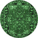 Round Persian Emerald Green Traditional Rug, tr2152emgrn