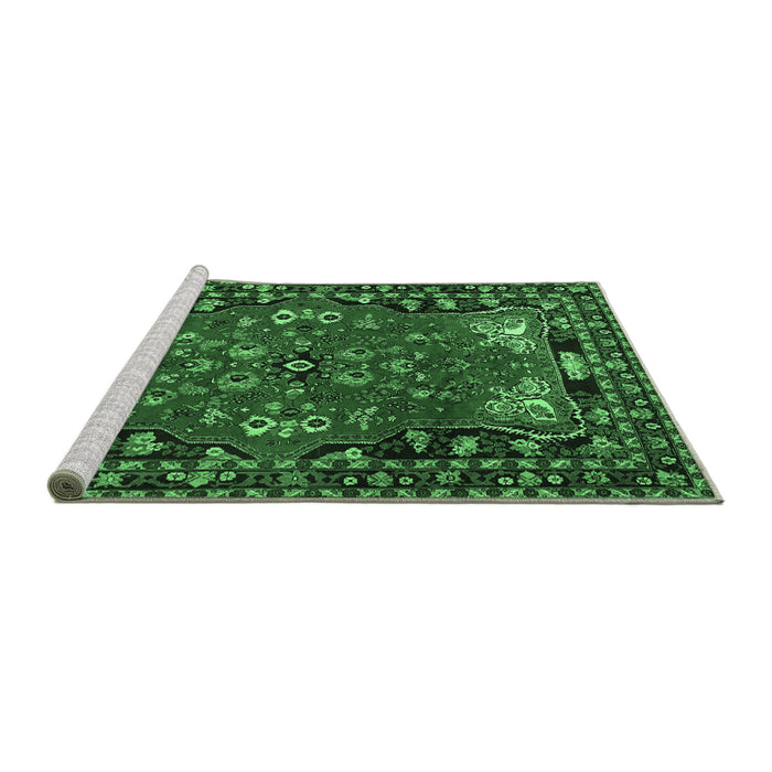 Sideview of Machine Washable Persian Emerald Green Traditional Area Rugs, wshtr2152emgrn