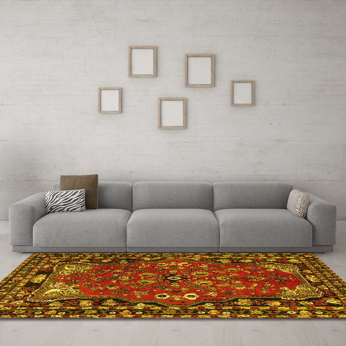 Machine Washable Persian Yellow Traditional Rug in a Living Room, wshtr2152yw