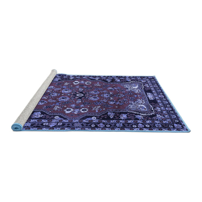 Sideview of Machine Washable Persian Blue Traditional Rug, wshtr2152blu