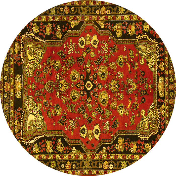 Round Persian Yellow Traditional Rug, tr2152yw