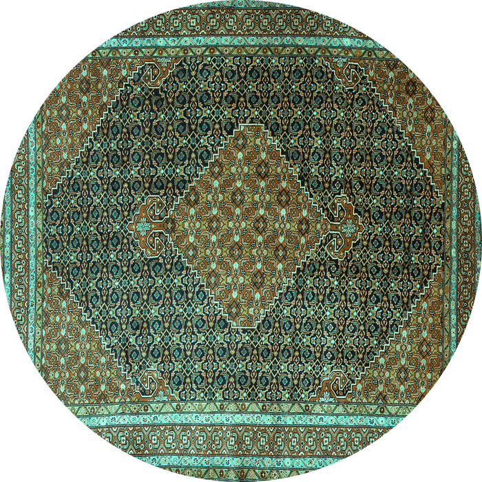 Round Machine Washable Persian Turquoise Traditional Area Rugs, wshtr2153turq