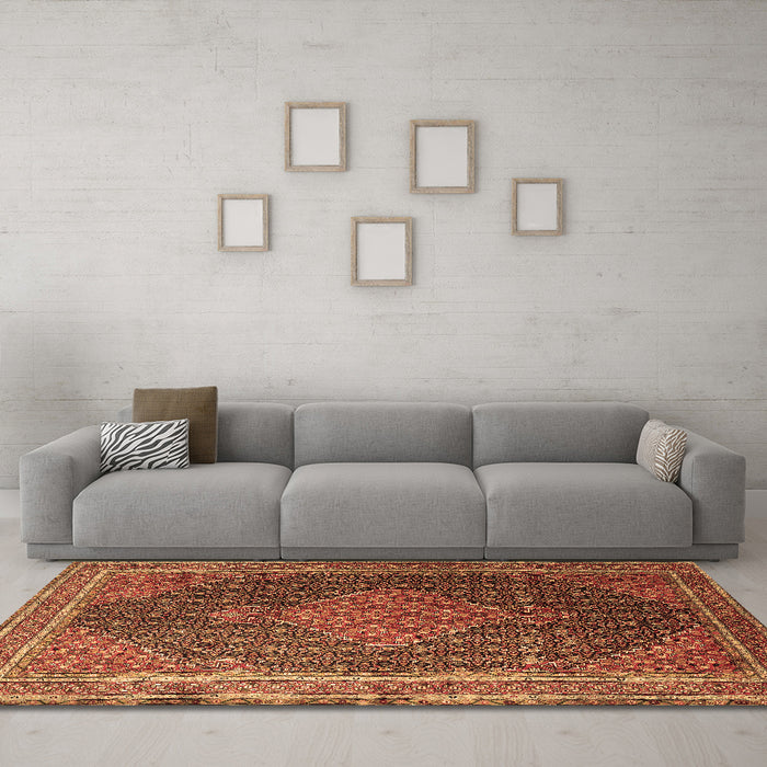 Machine Washable Persian Brown Traditional Rug in a Living Room,, wshtr2153brn