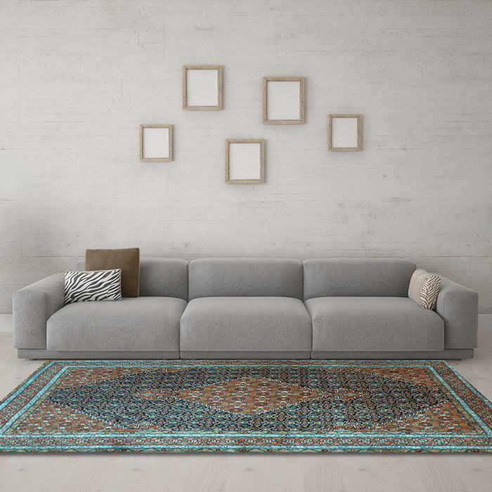 Machine Washable Persian Light Blue Traditional Rug in a Living Room, wshtr2153lblu