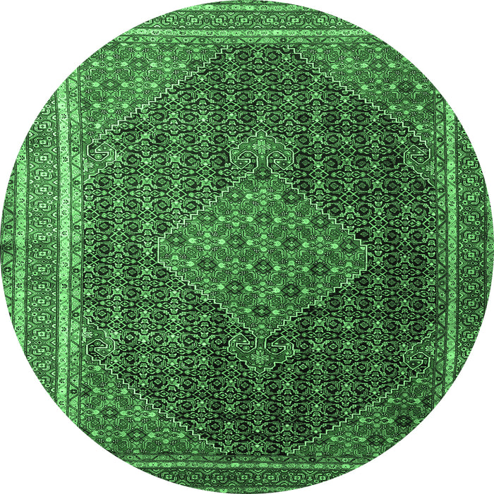 Round Machine Washable Persian Emerald Green Traditional Area Rugs, wshtr2153emgrn