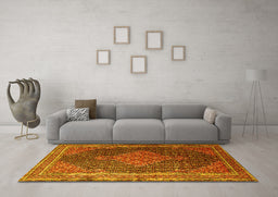 Machine Washable Persian Yellow Traditional Rug in a Living Room, wshtr2153yw