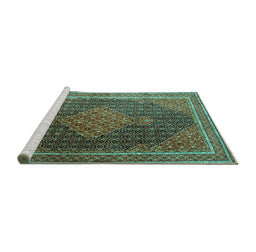 Sideview of Machine Washable Persian Turquoise Traditional Area Rugs, wshtr2153turq