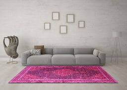 Machine Washable Persian Pink Traditional Rug in a Living Room, wshtr2153pnk