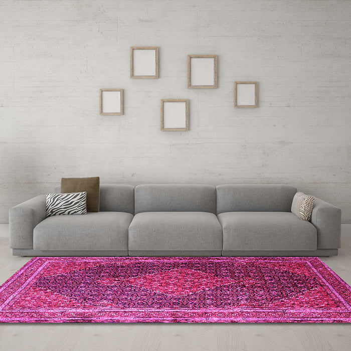 Machine Washable Persian Pink Traditional Rug in a Living Room, wshtr2153pnk
