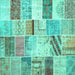 Square Machine Washable Patchwork Turquoise Transitional Area Rugs, wshtr2155turq