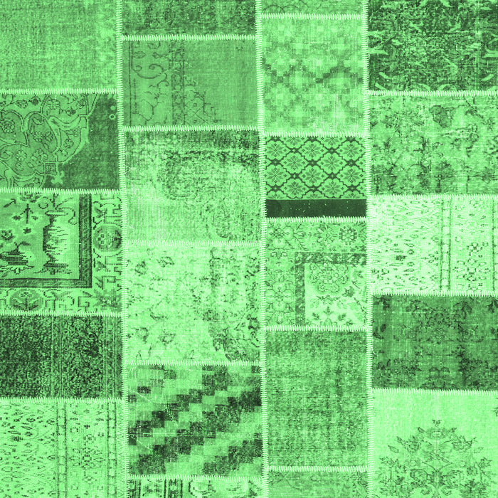 Machine Washable Patchwork Emerald Green Transitional Area Rugs, wshtr2155emgrn