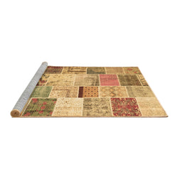 Sideview of Machine Washable Patchwork Brown Transitional Rug, wshtr2155brn
