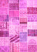 Machine Washable Patchwork Pink Transitional Rug, wshtr2155pnk