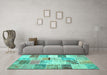 Machine Washable Patchwork Turquoise Transitional Area Rugs in a Living Room,, wshtr2155turq