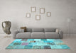 Machine Washable Patchwork Light Blue Transitional Rug in a Living Room, wshtr2155lblu