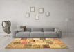Machine Washable Patchwork Brown Transitional Rug in a Living Room,, wshtr2155brn