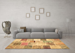 Machine Washable Patchwork Brown Transitional Rug in a Living Room,, wshtr2155brn