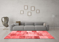 Machine Washable Patchwork Red Transitional Rug, wshtr2155red