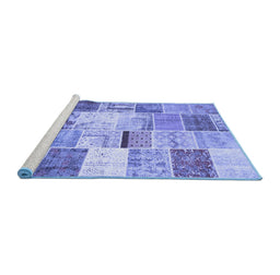 Sideview of Machine Washable Patchwork Blue Transitional Rug, wshtr2155blu