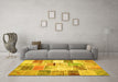 Machine Washable Patchwork Yellow Transitional Rug in a Living Room, wshtr2155yw